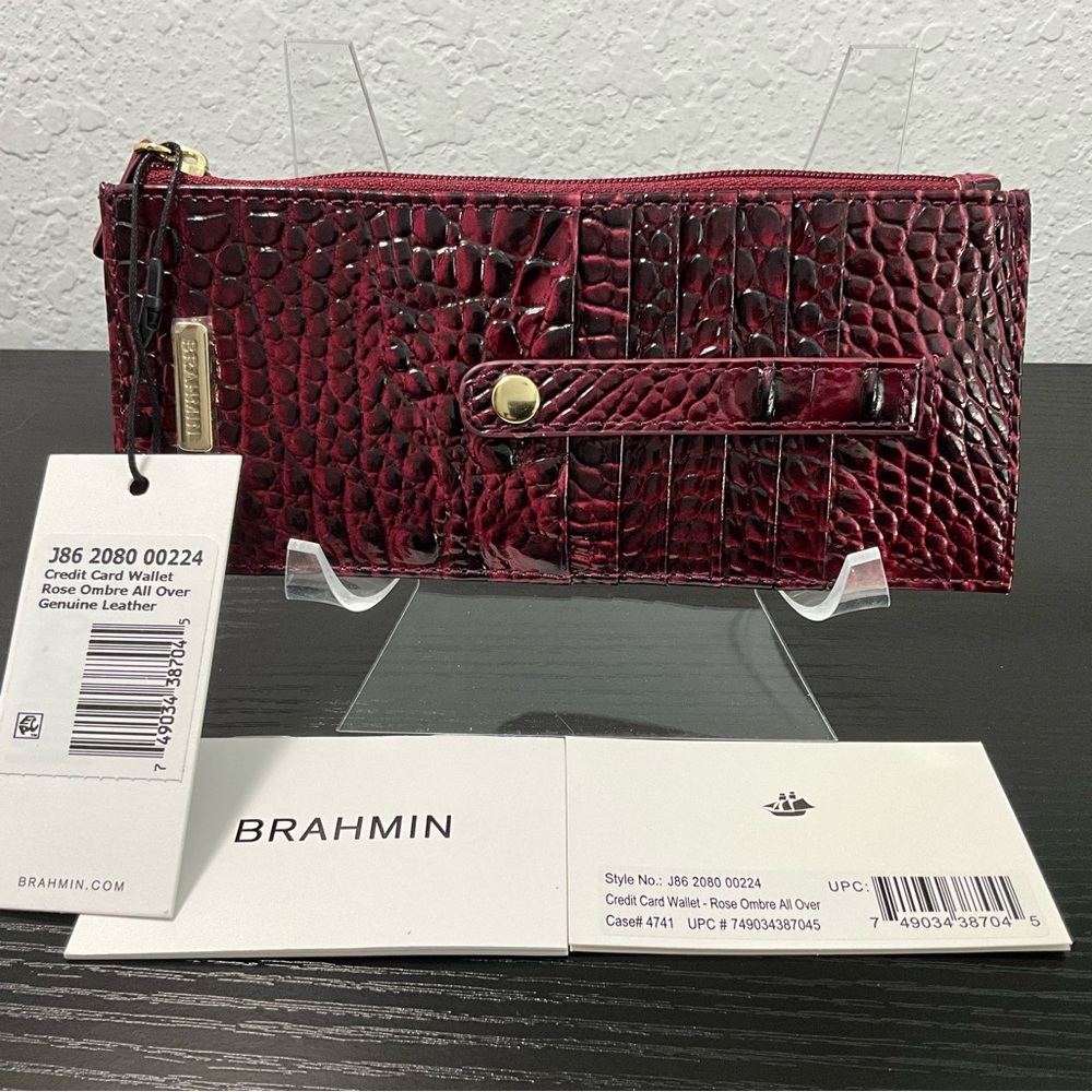 Brahmin Credit Card Wallet ROSE OMBRÉ ALL OVER Leather NWT